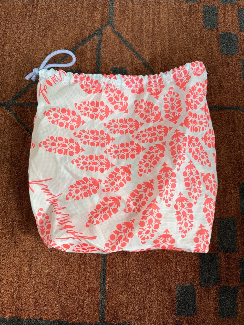 Free People Coral and White Drawstring Bag